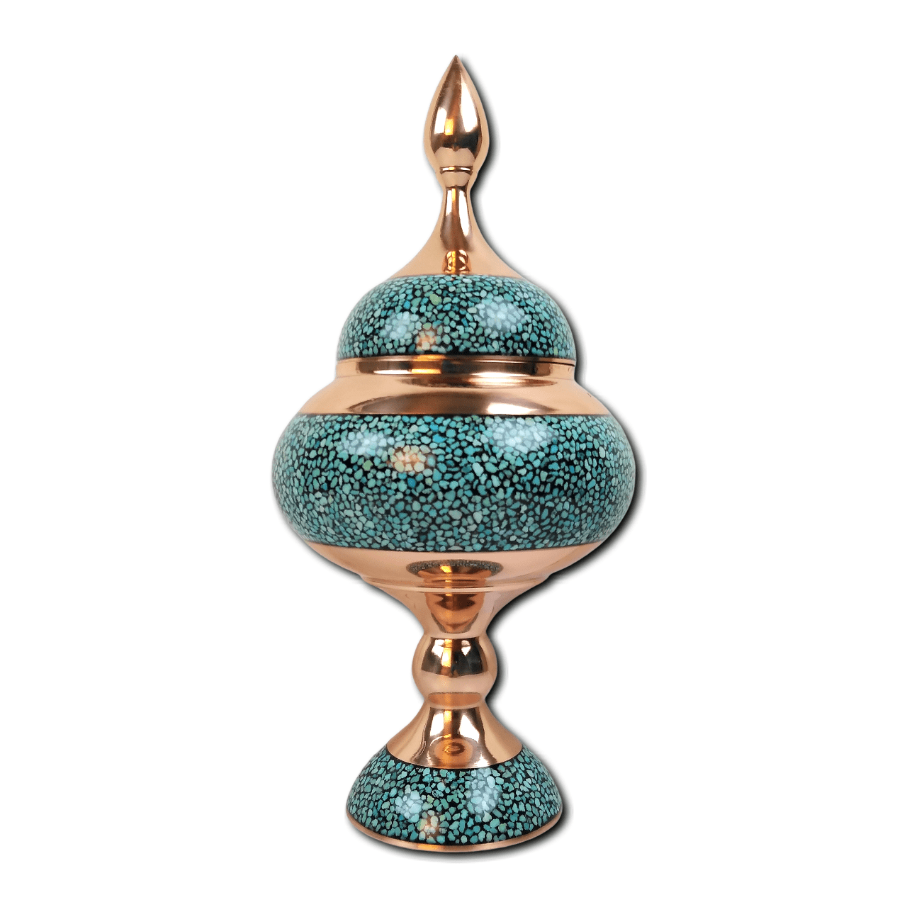 شکلات خوری مس و فیروزه کوب اصفهان با جعبه (ارتفاع 32 و قطر 14س) 